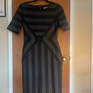 Maeve Black & Grey Striped Geometric A-Line Dress - Size 8